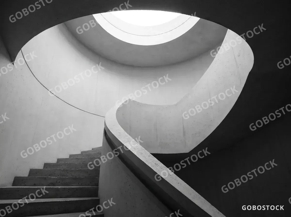 Curved concrete stairwell — AI-generated image made with Nano Banana Pro on Gobostock