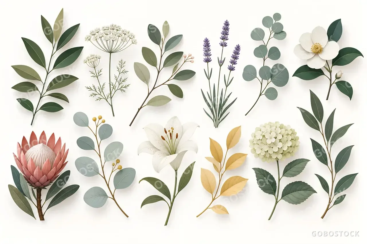 Modern Botanical Illustration Set — Editorial View — AI-generated image made with GPT Image 2 Edit on Gobostock
