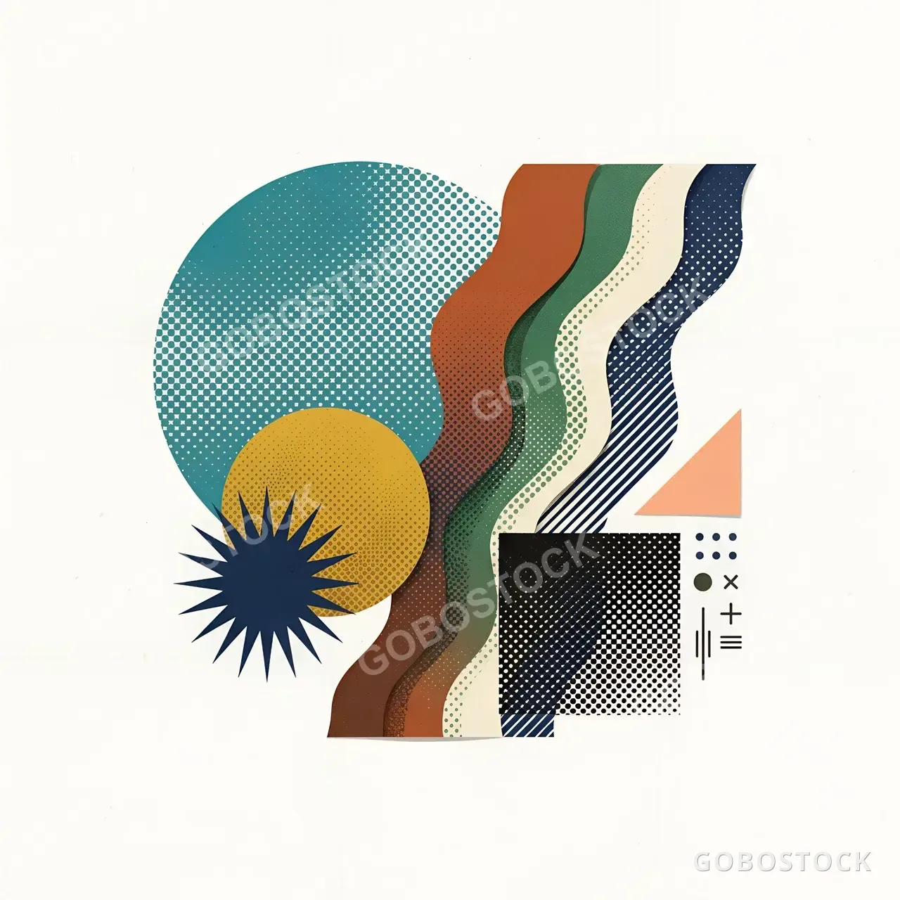 Retro Halftone Shape Composition — Detail Study — AI-generated image made with Nano Banana 2 on Gobostock